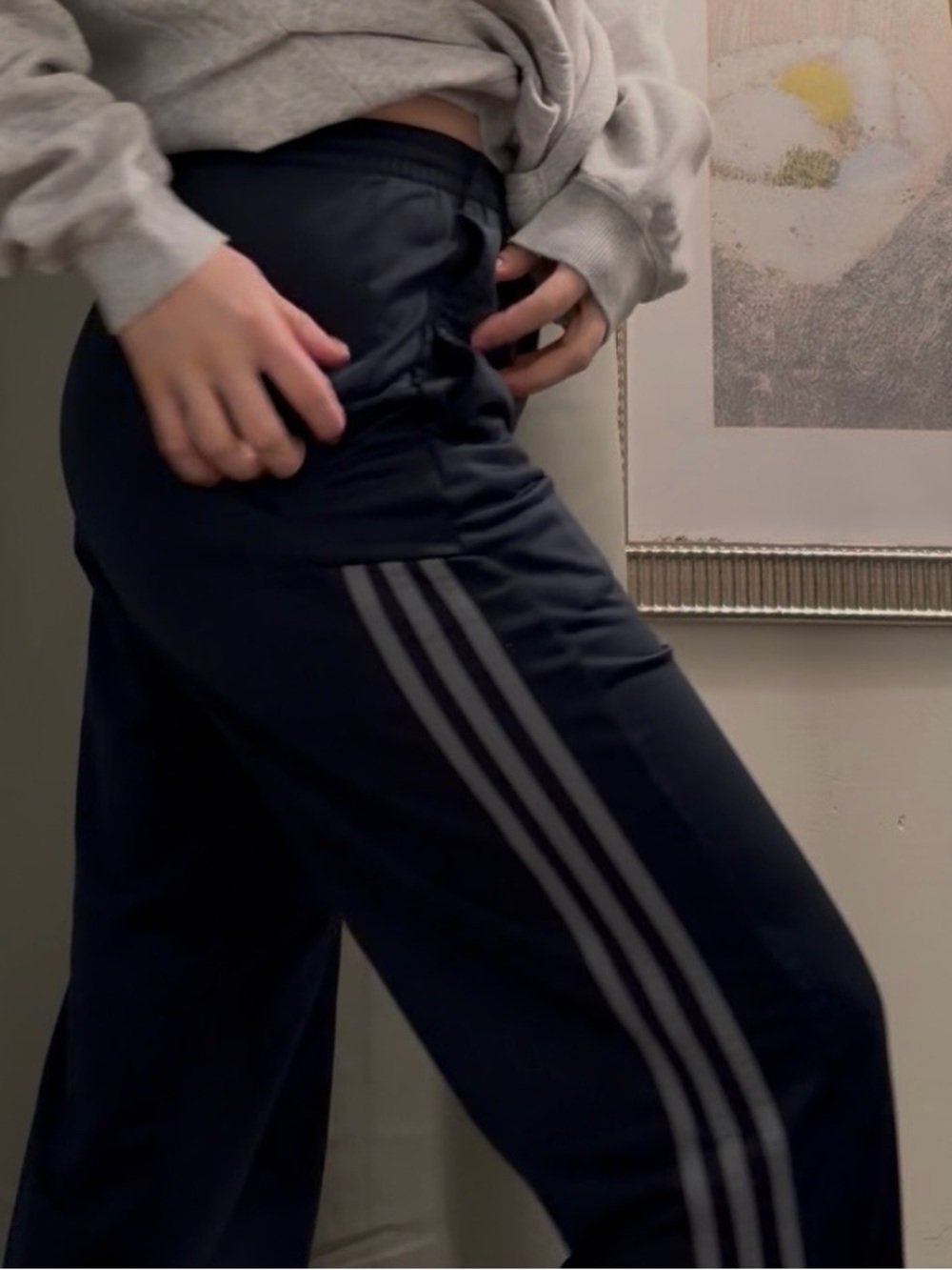 adidas Navy Track Pants with Grey Side Stripes